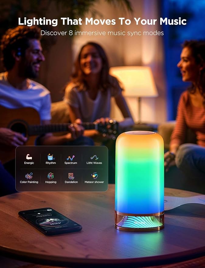 Govee RGBIC Smart Table Lamp 2, Touch Bedside Small Table Lamp Work with Matter, Alexa, LED Desk Lamp with 64 Scene Modes, Color Changing Lamp for Bedroom Living Room Dimmable Night Light(Corded)