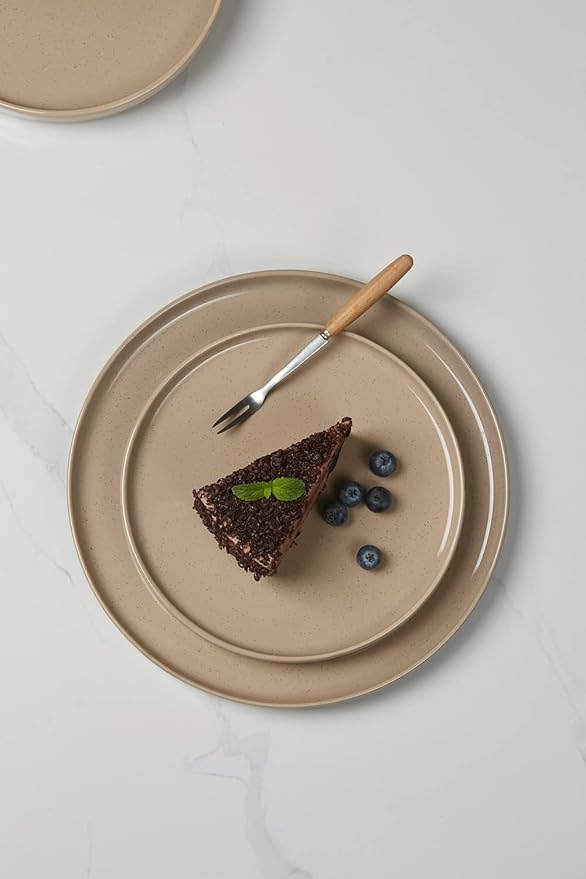 famiware Nebula 6 Pieces Salad Plates Set, 8 inch Dessert Plates, Scratch Resistant, Stoneware Dinnerware, Kitchen Modern Rustic Serving Dishes, Brown