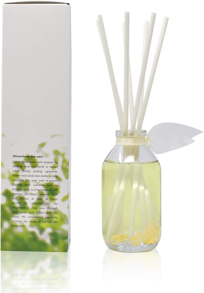 LOVSPA Reed Diffuser Set, Jasmine Vanilla Scented Oil Diffuser with Sticks, Home Fragrance Accessories for Bathroom Shelf Decor, Aroma Diffusers for Home or Office Desk, USA Made