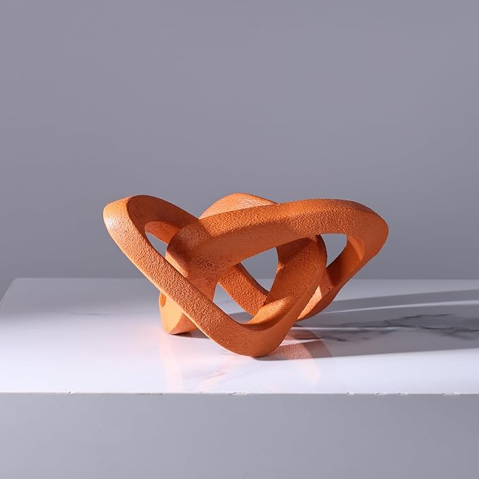 Infinity Knot Sculpture Orange Knot Decor Object, Abstract Knick Knacks Coffee Table Modern Statue, Orange Sculpture for Home Living Room Table Ornaments and TV Stand Bookshelf Decorative