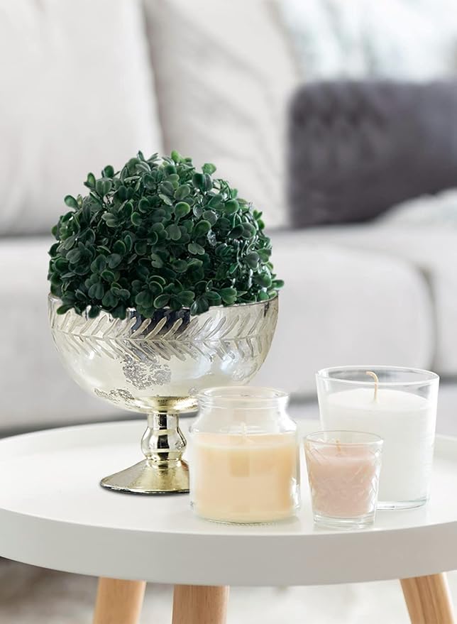 Serene Spaces Living Silver Etched Leaf Mercury Glass Bowl, Vintage Compote Bowl (Pack 1)