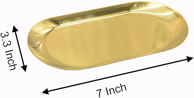 4 Pcs Small Size 7 Inch x 3.3 Inch Trinket Tray, Gold Stainless Steel, for Serving Trays Towel Storage Dish Plate Tea Fruit Trays Jewelry Plate Decorative Storage Tray (Gold 4pcs, 7.1x3.34)