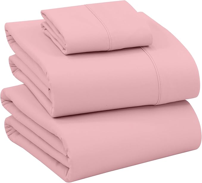 RUVANTI 100% Cotton Twin Sheets Set, 3 Pieces, Soft & Breathable Percale Weave Bedding, Deep Pocket 16", Hotel Standard, Crisp Cool Feel, Durable, Perfect Dyed Bed Sheet, Bridal Rose