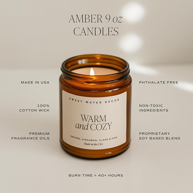 Sweet Water Decor Palo Santo Patchouli Candle - Vanilla, Musk, Sandalwood, Patchouli Scented Soy Spa Candles for Home - Gifts for Women, Men - 9oz Amber Jar, 40 Hour Burn Time