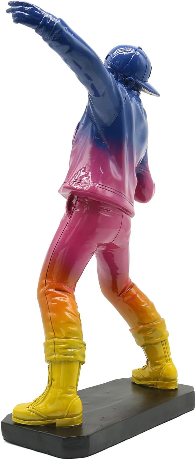 POTAMI Banksy Flower Thrower Sculpture 15.75 inch Graffiti Art Statue with Gold Bouquet Replica Gradient Color Accent Inspirational Home Decor Shelf Gift,Cool Stuff to Put on Shelves