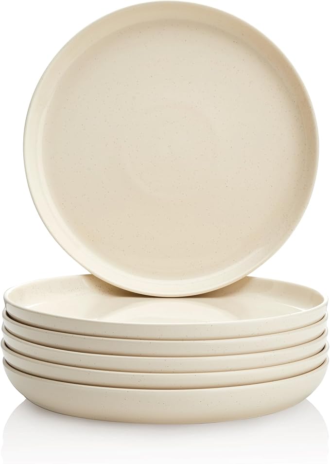 Sweese Porcelain Dinner Plates Set - 10 Inch Beige Round Dishes, 6-Pack, for Salad Serving, Scratch Resistant, Oven, Microwave Safe