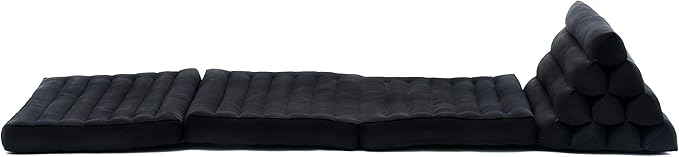 Leewadee 3-Fold Mat with Triangle Cushion – Comfortable TV Pillow, Foldable Mattress with Cushion Made of Eco-Friendly Kapok, 67 x 21 inches, Black