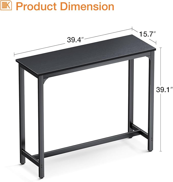 ODK 39 inch Bar Table, Bar Height Pub Table, Counter Height Bar Table, Rectangular High Top Kitchen & Dining Counter Tables with Sturdy Legs & Easy-to-Clean Top, Indoor use, Black