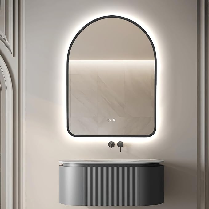 40"x30" Arched LED Bathroom Mirror, Wall Mounted Backlit Mirror with Lights Fog Free Lighted Framed Mirror Smart Anti-Fog 3 Color Temperatures Adjustable Brightness Black