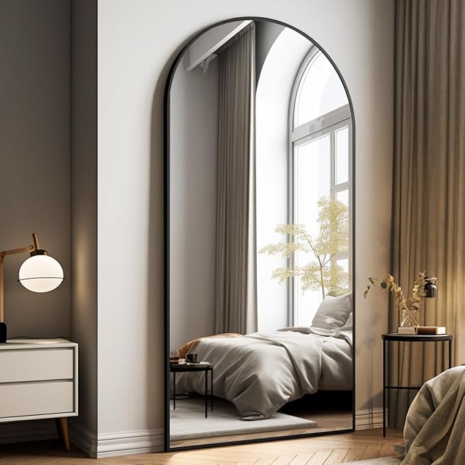 Oversized Full-Body Mirror, 76" x 34" Arched Full-Length Mirror, Black Metal Frame, Floor Mirror for Bedroom, Living/Dressing Room, Gym - Stand/Wall Mounted/Leaning