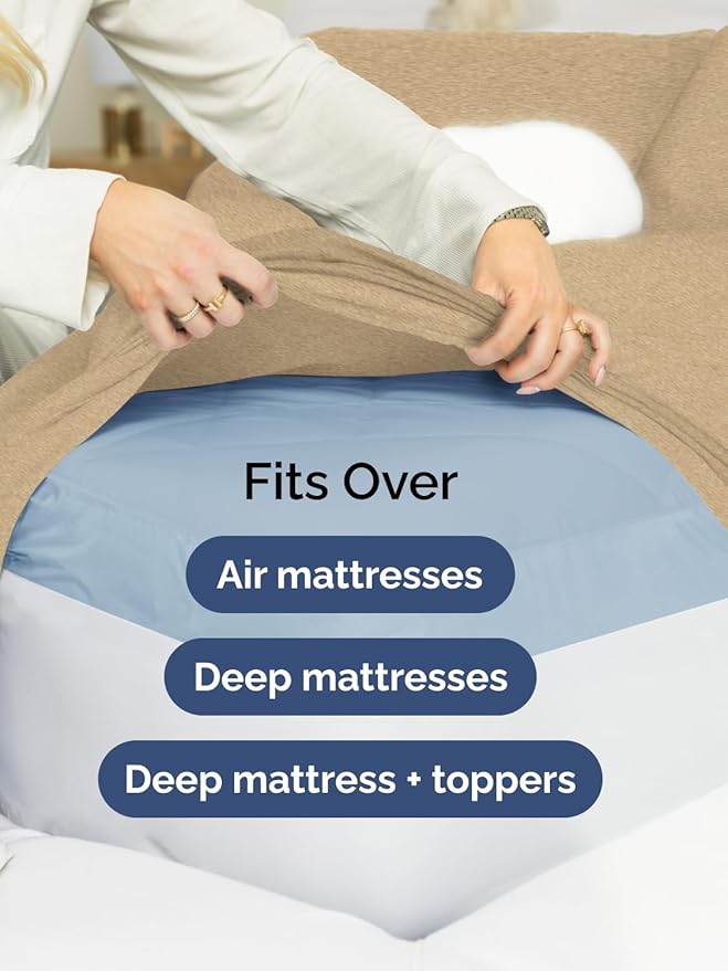 Extra Deep Cal King Sheet Set - 6 Piece Breathable & Cooling Sheets - Hotel Luxury Bed Sheets Set - Easy Fit - Soft, Wrinkle Free & Comfy Sheets Set - Heathered Tan Sheet Set with Extra Deep Pockets