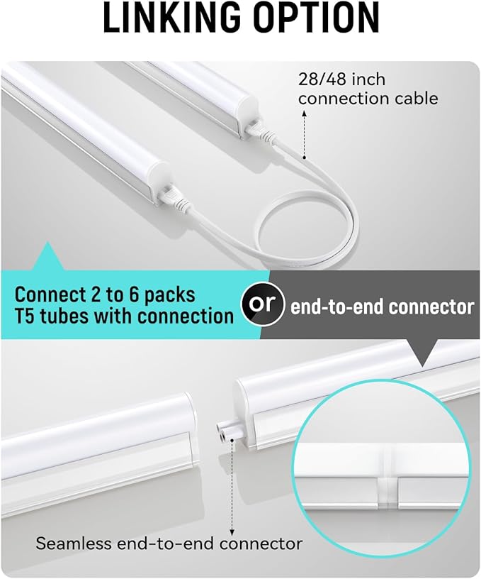 (4 Pack) 4FT T5 LED Shop Light,6500K,20W,2300LM(Super Bright White) Linkable LED Integrated Fixture,Garage Ceiling and Cabinet Light,Strip Light,Corded Electric with ON/Off Switch