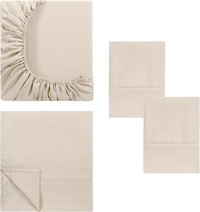 Modern Threads Soft Microfiber Solid Sheets - Luxurious Microfiber Bed Sheets - Includes Flat Sheet, Fitted Sheet with Deep Pockets, & Pillowcases Egg Shell Queen