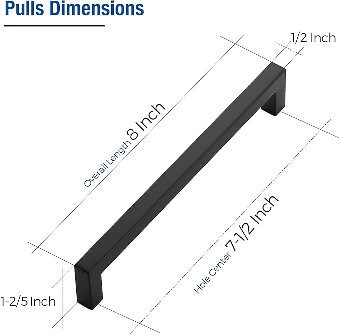 JOY DECOR 20 Pack Cabinet Handles, Black Cabinet Pulls, 7-1/2 Inch Kitchen Closet Handles Square Drawer Pulls Stainless Steel Drawer Hardware, 192mm Hole Centers