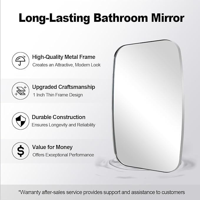 ANDY STAR Chrome Bathroom Mirror, 28x36 Inch Stainless Steel Metal Frame Oblong Bathroom Mirror for Vanity, 1’’ Deep Wall Mounted Vertically/Horizontal