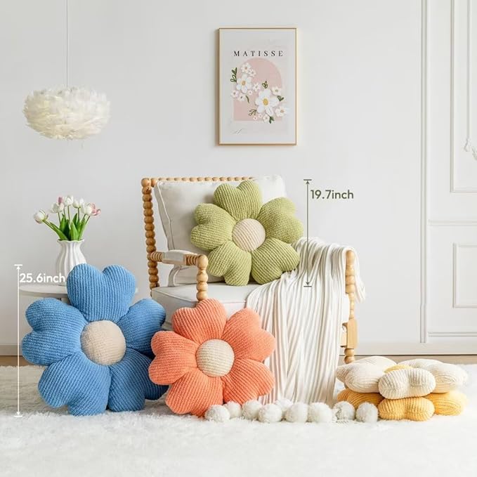 Sioloc Flower Throw Pillow, Cute Daisy Floor Seat Cushion, Aesthetic Fun Decorative Pillows for Bed Sofa Couch(SkyBlue,15.7Inch)
