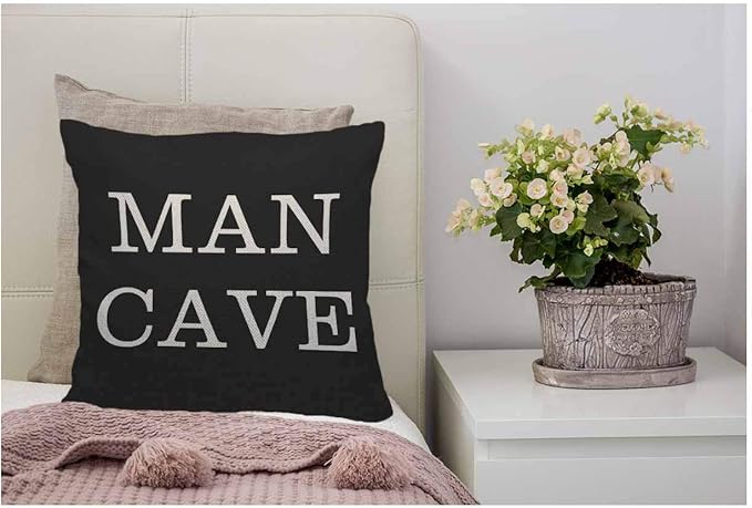 WONDERTIFY Pillow Cover Man Cave on White Black Background - Soft Linen Pillow Case for Decorative Bedroom/Livingroom/Sofa/Farm House - Couch Pillow Cushion Covers 18x18 Inch 45x45 cm