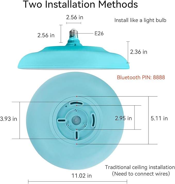 Sky Blue Waterproof LED Ceiling Light Fixture,Music Ceiling Lamp,with Bluetooth Speaker,11Inch 18W, 2700K-6500K Dimmable RGB Color Changing Light with Remote Control,Suitable for Boys' Room