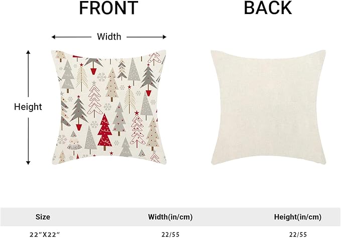 Christmas Pillow Covers 22 x 22 Inch, Colorful Red Grey Beige Christmas Tree Decor Throw Pillows for Home Couch Bed, Winter Xmas Snowflake Decorative Pillowcase Linen Cushion Cover Set of 2