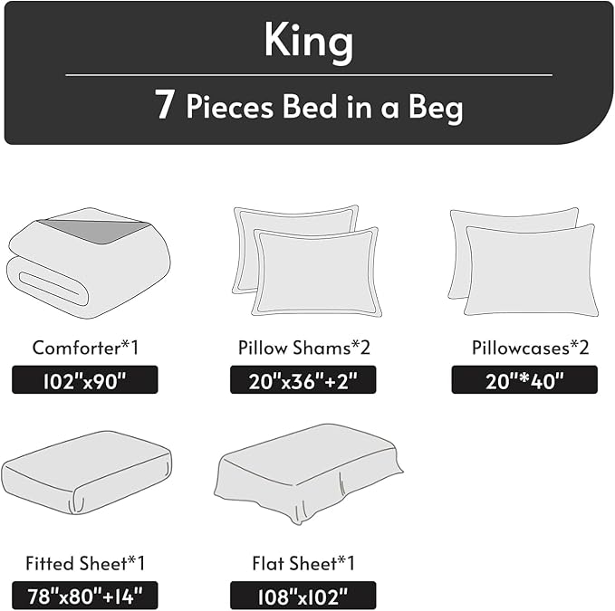 MUXHOMO Bed in a Bag King 7 Pieces, King Comforter Set Reversible Bohemian Botanical Flowers Design, Ultra Soft & Breathable Bedding Sets with Comforter, Sheets, Pillowcases & Shams