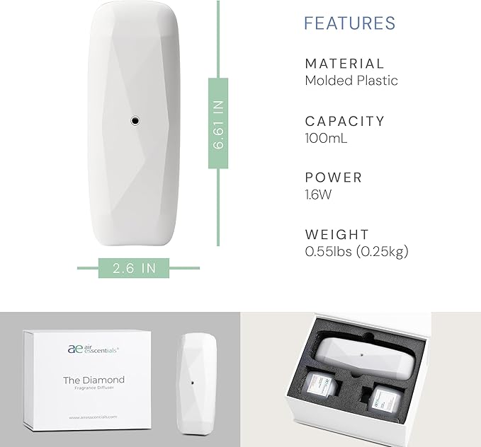 Air Esscentials The Diamond Gift Set, Smart Scent Air Machine Luxury Kit, Waterless Fragrance Oil Diffuser with 2 Scents & Bluetooth Control, Santal & Sensual Wood, White