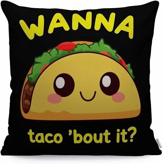 WONDERTIFY Throw Pillow Case Cover Taco with Letter Wanna Taco About It Yellow Black - Soft Linen Pillow Case for Decorative Bedroom/Livingroom/Sofa/Farm House -Cushion Covers Couch Pillow 18x18 Inch