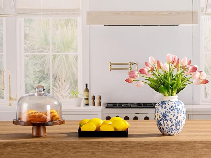 Ceramic Flower Vase, Blue and White Vintage Decorative Vase Chinoiserie Decor Rustic Farmhouse Retro Floral Vases for Table Bookshelf Mantel Kitchen Living Room Office - 7.8inch Blue