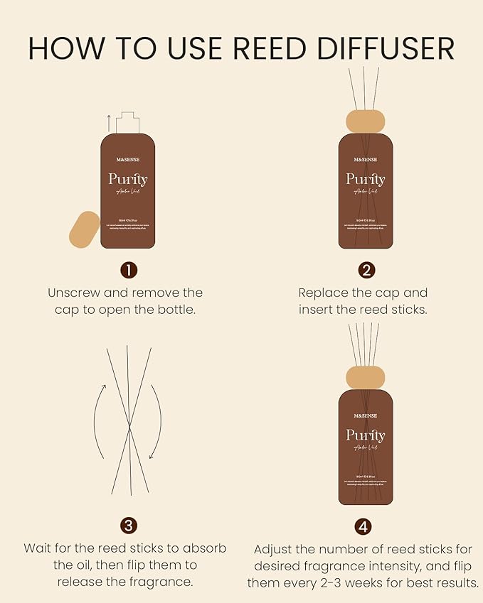 M&SENSE Bamboo Reed Diffuser: 6.3 fl oz Non-Toxic Aroma Set with Sticks, Light & Subtle Fragrance, Long-Lasting Natural Essential Oil Gifts for Bedroom, Shelf Decor & Small Spaces
