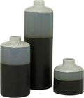 Iconic Dipped Scandinavian Style Bud Vases, Set of 3, Glazed Porcelain, Tonal Shades, Pale Grey, Grey, and Black, Round, 11.5, 7, 4.25 Inches