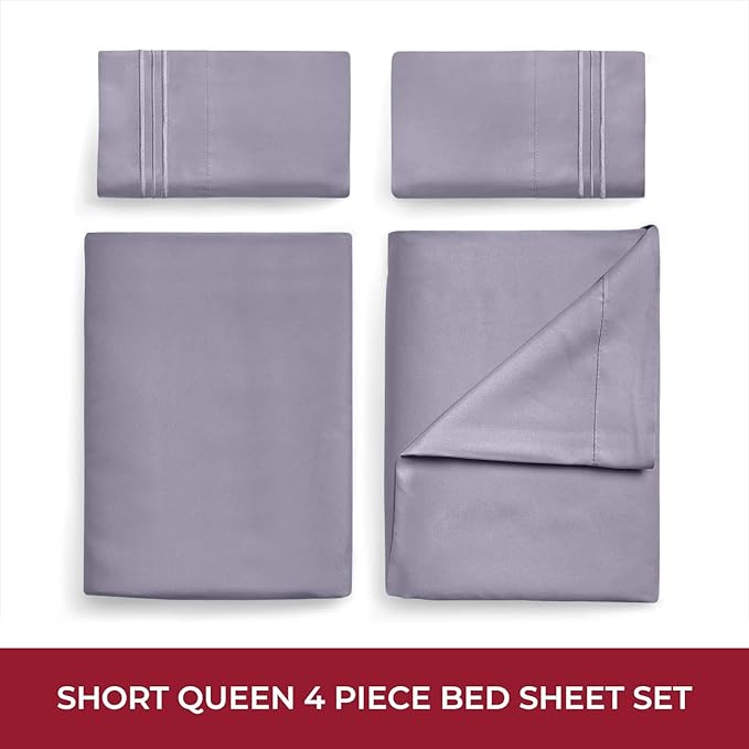 Mellanni RV Short Queen Sheets - 4 PC Iconic Collection Bedding - Hotel Luxury, Extra Soft, Cooling Bed Sheets - Deep Pocket up to 10 inch (RV/Short Queen, Hazy Lilac)