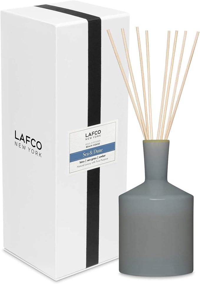 LAFCO New York Classic Reed Diffuser, Sea & Dune - 6 oz - Up to 3 Months Fragrance Life - Reusable Glass Vessel - Natural Wood Reeds - Made in The USA