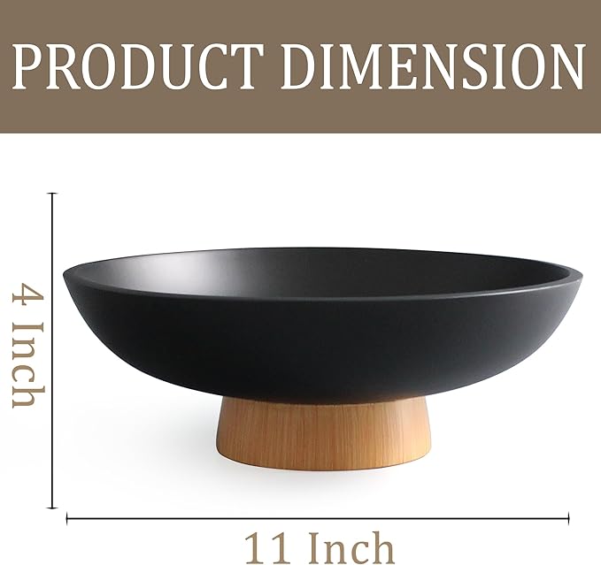 Modern Resin Pedestal Bowl – Large Fruit Bowl for Kitchen Counter, Catch All Tray for Entryway Table, Stylish Key Bowl & Dining Centerpiece, Black
