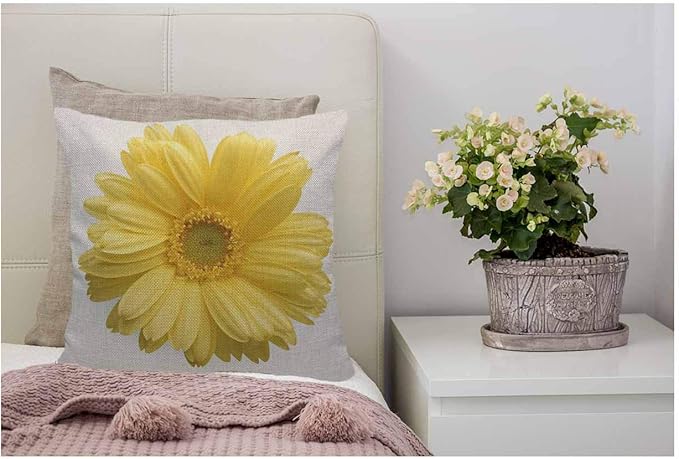 WONDERTIFY Throw Pillow Cover Yellow Flower Sunflower Background - Soft Linen Pillow Case for Decorative Bedroom/Livingroom/Sofa/Farm House - Couch Pillow Cushion Covers 18x18 Inch