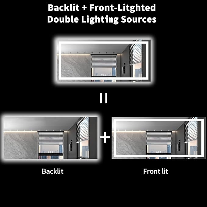 LOAAO 72X32 LED Bathroom Mirror with Lights, Anti-Fog, Dimmable, Backlit + Front Lit, Lighted Bathroom Vanity Mirror for Wall, Shatter-Proof, Memory Function, ETL Listed