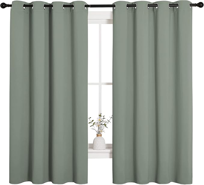 NICETOWN Bedroom Curtain Panels Blackout Draperies, Thermal Insulated Solid Grommet Blackout Curtains/Drapes (Greyish Green, 1 Pair, 55 by 68-inch)