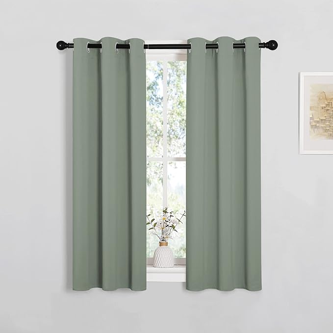 NICETOWN Bedroom Curtain Panels Blackout Draperies, Thermal Insulated Solid Grommet Blackout Curtains/Drapes (1 Pair, 29 by 45 inches, Greyish Green)