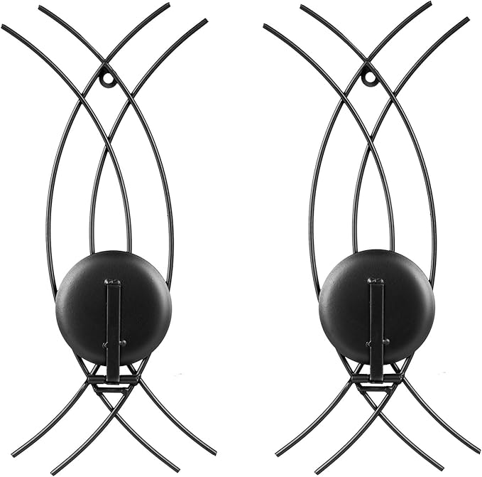 Wall Sconce Black Wall-Mount Metal Iron Wall Candle Sconce Holder Hanging Art Home Decoration Wall Mounted Decorative Candle Holder, Set of 2