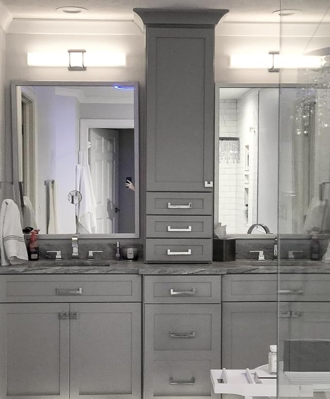 Frame My Mirror Silver Bathroom Mirror for Wall, 24" x 28" Satin Nickel Bathroom Vanity Mirror, Made in USA, Hangs Horizontally or Vertically, Ellis Design