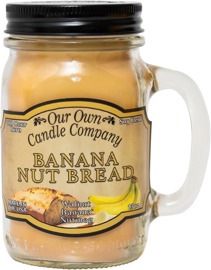 Our Own Candle Company, Banana Nut Bread Scented Mason Jar Candle, 100 Hour Burn Time - 13 Ounces
