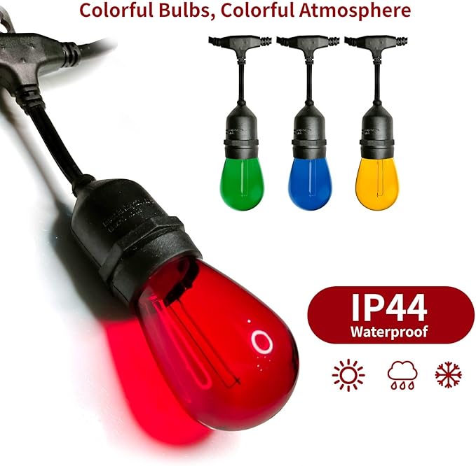 24Pack S14 Colored LED String Light Bulbs,1Watt Plastic Shatterproof Waterproof Outdoor Indoor Replacement Bulbs for Home Decor, E26 Medium Base, Multi-Color: Red/Green/Blue/Orange