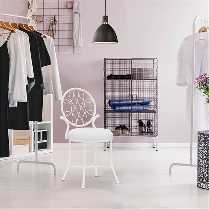 Hillsdale O'Malley Metal Vanity Stool for Makeup Room or Bathroom, White