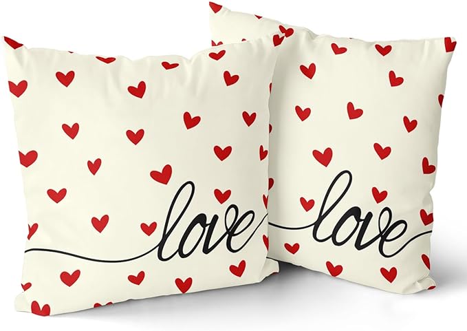 Giwawa Valentines Day Pillow Covers Set of 2 White Love Hearts Throw Pillowcases Romantic Double Sided Decorative Cotton Square Cushion Covers 20x20inch for Sofa Couch Bedding Wedding Anniversary
