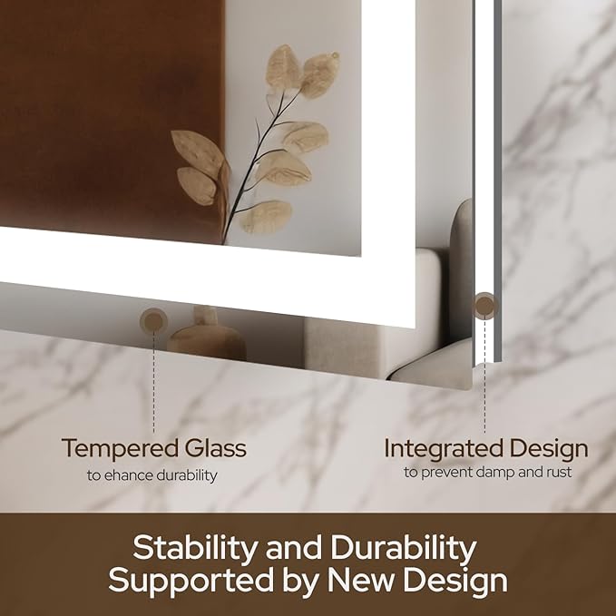 24 x 36 LED Vanity Mirror for Bathroom, Frontlit & Backlit LED Mirror for Bathroom with 3 Colour Lights, Wall Vanity Mirror with Anti-Fog, Shatterproof & Memory Function, Perfect for Modern Bathrooms
