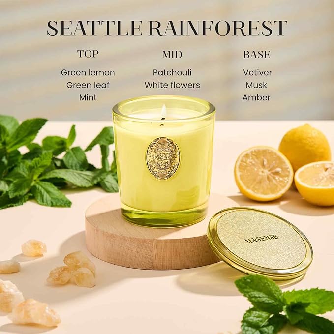 M&SENSE Natural Soy Candle | Seattle Rainforest & Matcha Green | 9.2 oz, 50H Burn Time | Luxury Scented Candle for Relaxation, Gifting, Home Décor | Ideal for Bedroom, Office, Party Ambiance
