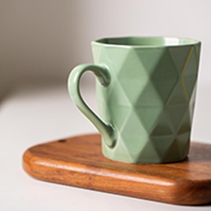 11 Ounce Porcelain Mugs, Set of 6, Tea and Cocoa Mug Set, Matcha Green, Matte