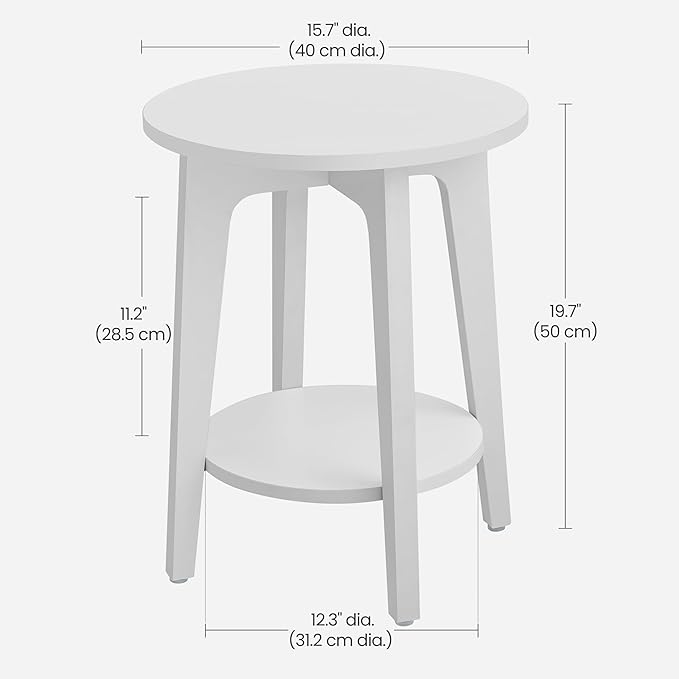 VASAGLE MAEZO Collection - Side Table, 2-Tier Small Round End Table, Nightstand with Tapered Legs, Curved Transitions, for Small Spaces, Living Room, Bedroom, Cloud White ULET283T14