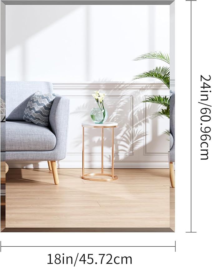 18x24 Beveled Mirror, Frameless Beveled Bathroom Mirrors for Wall, Upgraded Shatterproof Rectangle Vanity Mirror with Beveled Edge for Bathroom, Bedroom, Living Room and Entryway