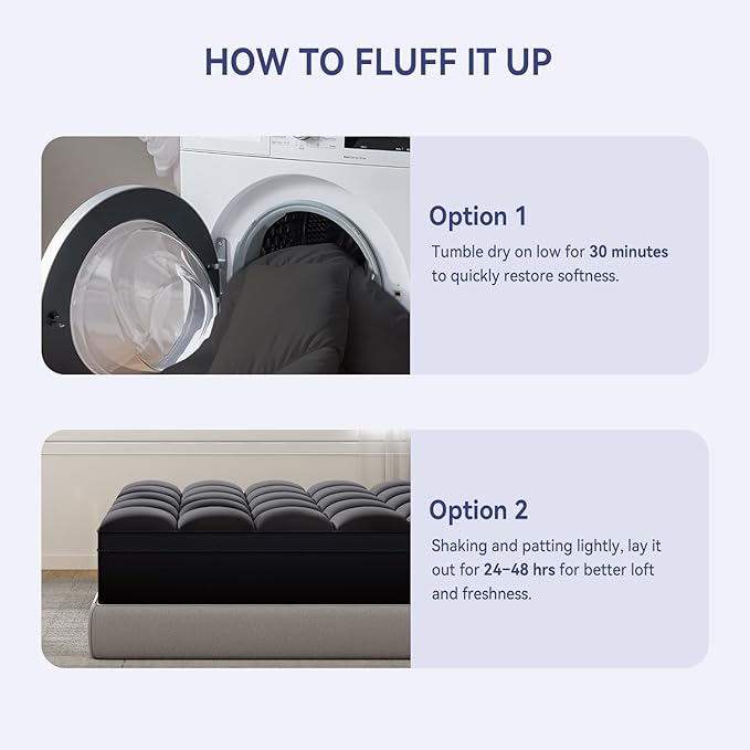 ELEMUSE Full XL Black Mattress Topper for Back Pain, Extra Thick Mattress Pad Cover, Plush Soft Pillowtop with Elastic Deep Pocket, Overfilled Down Alternative Filling
