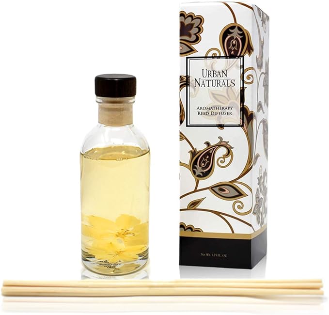 Urban Naturals Vanilla Orchid and Almond Scented Reed Diffuser Oil Set | Rich, Nutty Fragrance with Almond, White Orchid, Coconut Milk, Vanilla and Amber | Great Holiday Home Air Freshener