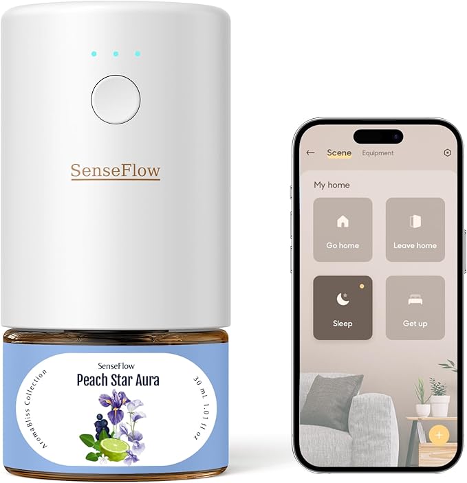 SF101S Smart Wi-Fi Waterless Ultrasonic Essential Oil Diffuser–100% Plant-Based,120-Day Natural Air Freshener & Aromatherapy scent Diffuser Covers 100㎡ for Home,Hotel-Peach Star Aura